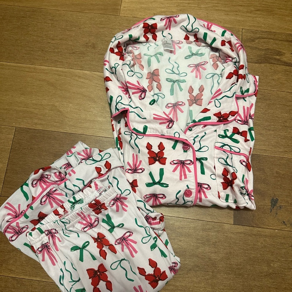 Pajamas with Bow Print - Pink and Green